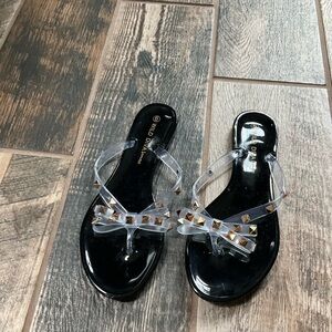 Wild Diva Black and Gold Sandals Modern Slide 6 New